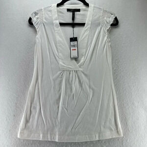 BCBGMAXAZRIA Top Womens Size XS Supima Cotton Deep V-Neck Cap Sleeve White